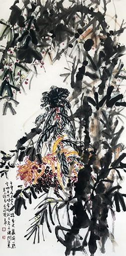 道金平作品《千年石上古人踪》68x138cm